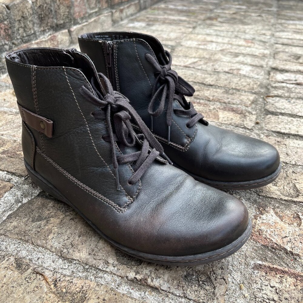 Clarks Collection Fianna Tara Brown Leather Ankle Boots Wool Lined Women's 10M